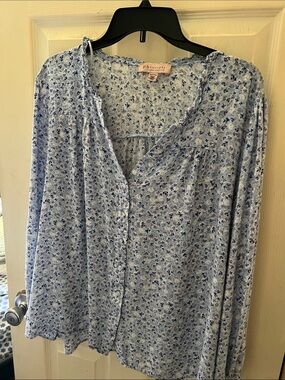 Philosophy Blue Floral Button-Front Blouse